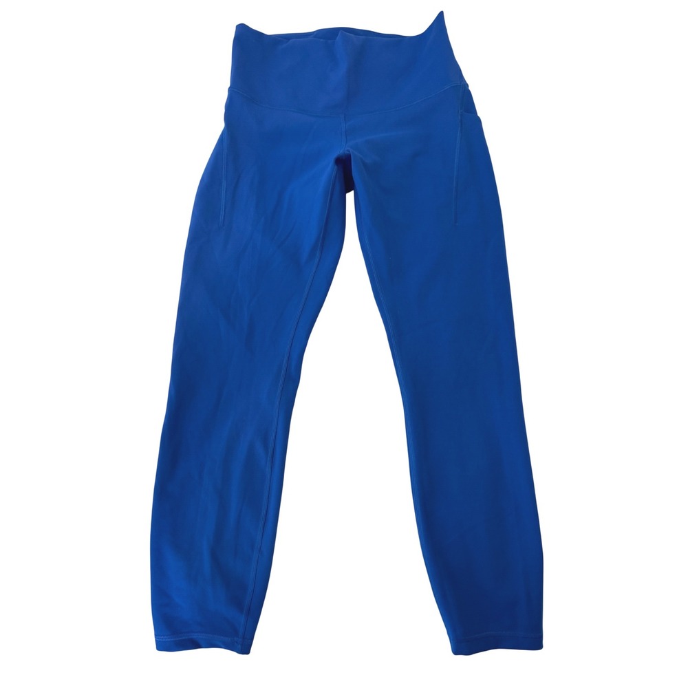 Lululemon Wunder Train High Rise Cropped Leggings Women Size 10 Blue Pockets EUC